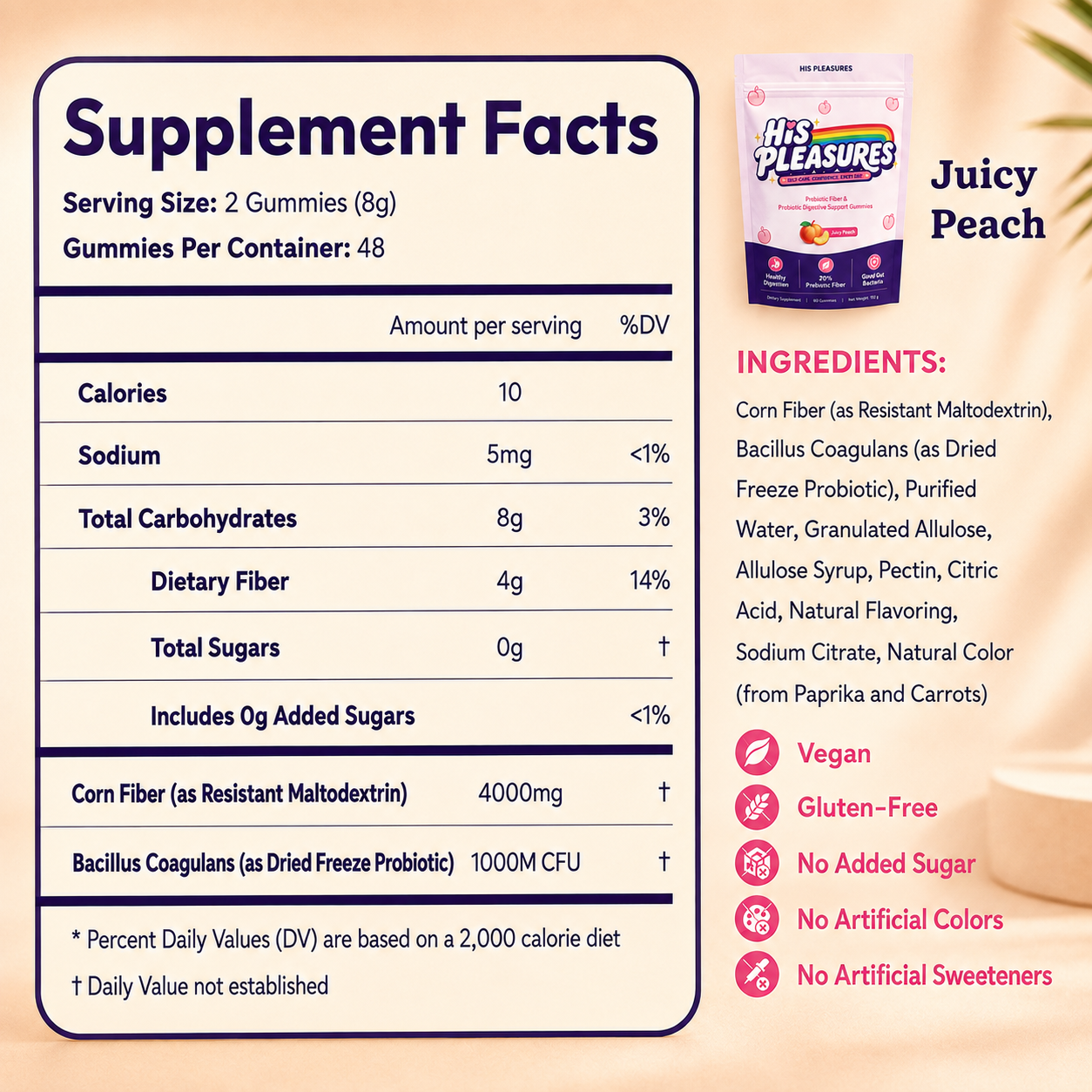 His Pleasures™ Sugar-Free Pre+Probiotic Fiber Gummies